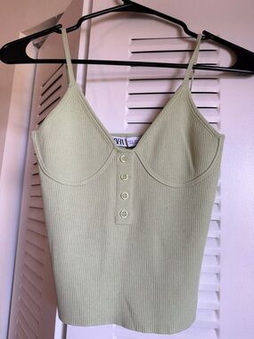 Zara Sage Green Ribbed Button-Up Cami